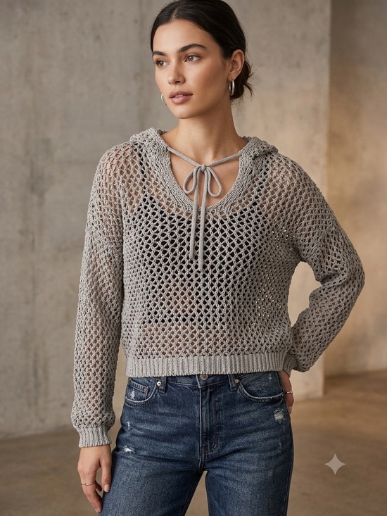 Artelier Nicole Miller Tops - Artelier Nicole Miller Fishermen Knit Hoodie Artsy Unique , M